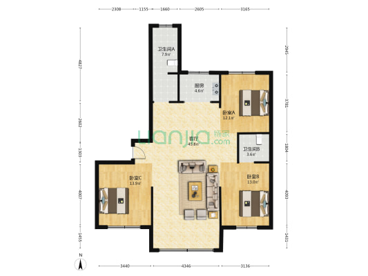 天韵尚城 3室1厅2卫 150平方