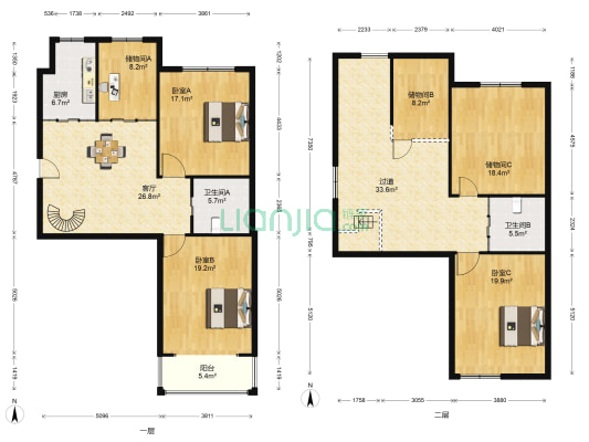 铁墙门公寓 3室1厅2卫 103平方
