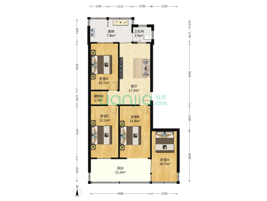 解家村小区 4室1厅1卫 94平方