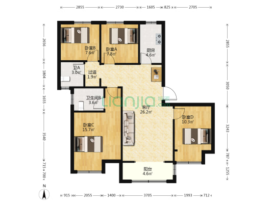 正商启盛华庭 4室1厅2卫 129平方