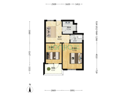明月路147号 2室1厅1卫 49平方