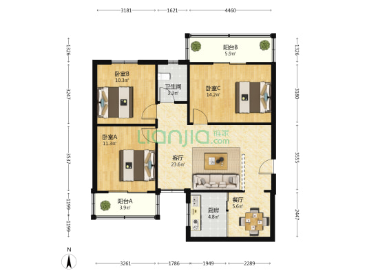 公园新村 3室2厅1卫 108平方