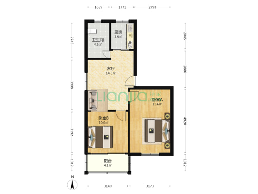 天虹六村 2室1厅1卫 65平方