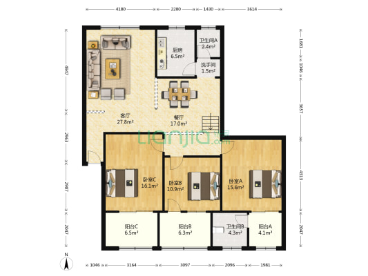 南苑小区 3室2厅3卫 134平方