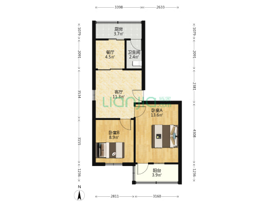 西郊小区 2室2厅1卫 50平方
