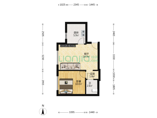 喜马拉雅精装一室一厅急售，可拎包入住，高品质楼盘-户型图