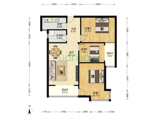 文荣鑫城 3室1厅1卫 103平方