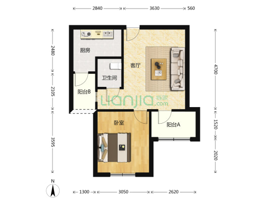 妙虹新苑 1室1厅1卫 58平方