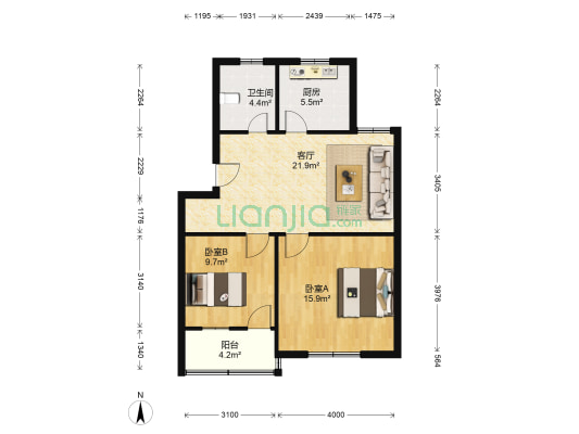 淮海路派出所宿舍 2室1厅1卫 76平方