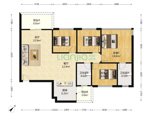 贝迪豪庭二期 4室2厅2卫 113平方