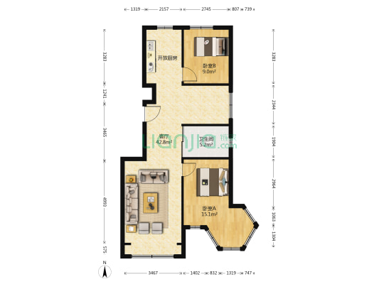 学府世家(宽城区) 2室1厅1卫 97平方