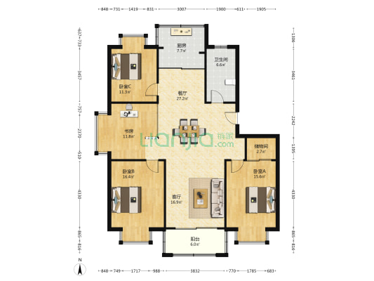 明霞花苑 4室2厅1卫 142平方