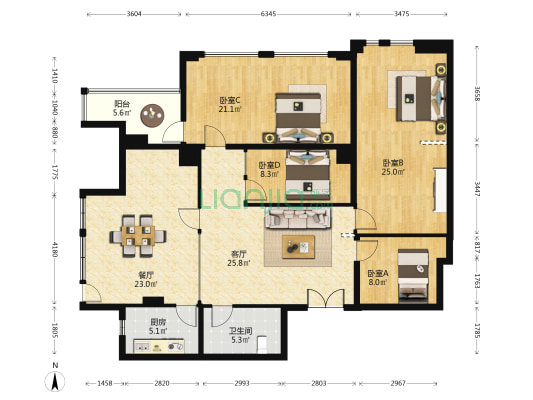 汇融大厦 4室2厅1卫 186平方