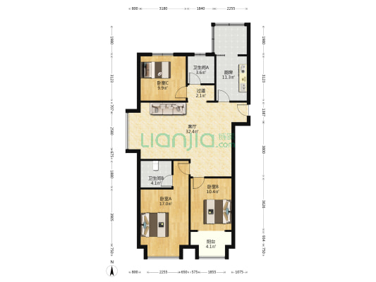 中泛·金樾府 3室1厅2卫 128平方