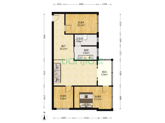 天香花园 3室1厅1卫 83平方