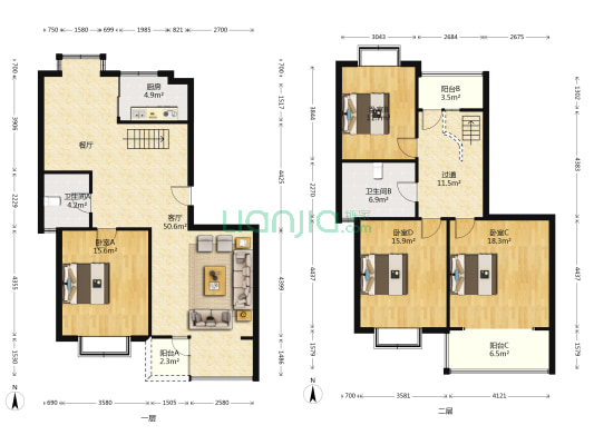北美晶域蓝湾南区 4室1厅2卫 190平方
