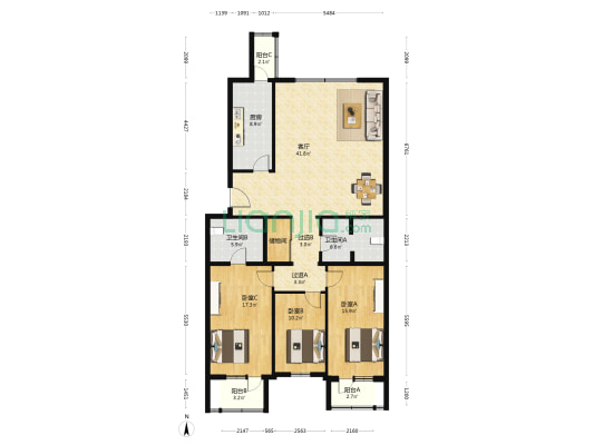 丰融园 3室1厅2卫 160平方