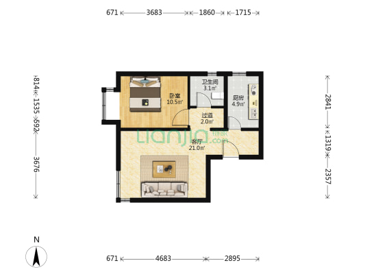 次渠南里八区 1室1厅1卫 59平方