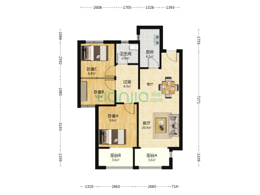 鑫苑城十五号院 3室1厅1卫 88平方