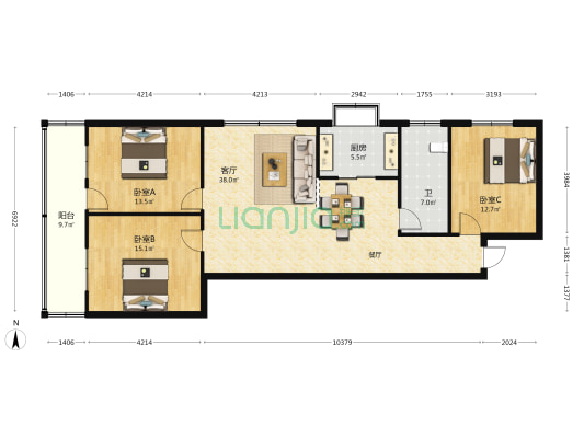 小北门街26号 3室1厅1卫 126平方
