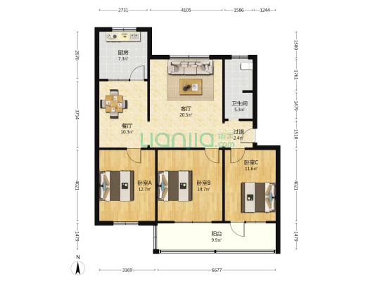 市人民医院宿舍 3室2厅1卫 108平方