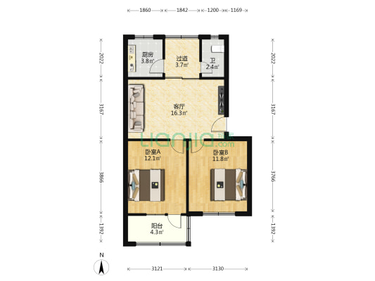 变压器宿舍 2室1厅1卫 68平方
