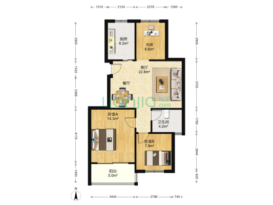华润翠庭 3室1厅1卫 87平方