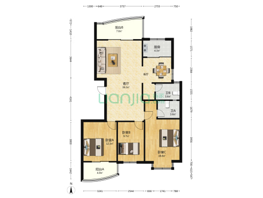祥泰雅苑 3室1厅2卫 123平方