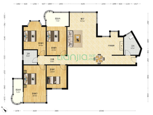 丰泉家园 4室1厅2卫 160平方