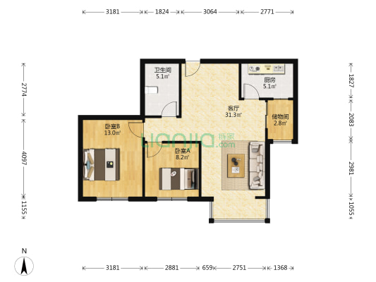 金沙湾二期 2室1厅1卫 94平方