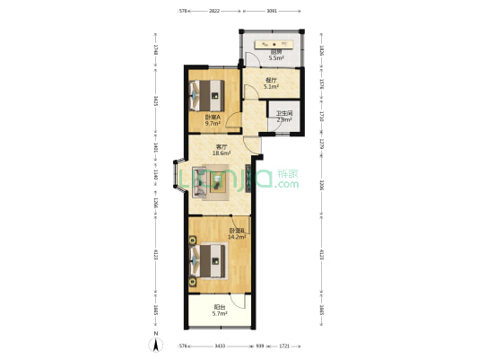 建设路93-1号 2室2厅1卫 66平方