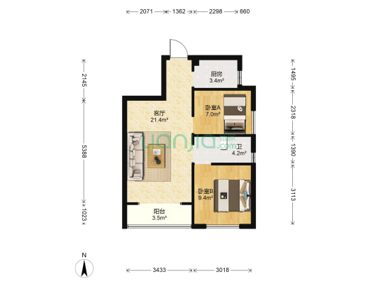 子君欣景花园馨和园 2室1厅1卫 70平方