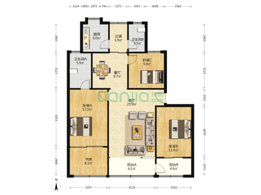 安塑小区 4室2厅2卫 136平方