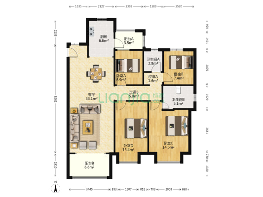 东润城璟园 4室1厅2卫 143平方