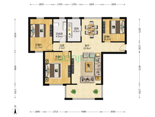 当代MOMA新城 3室1厅1卫 106平方