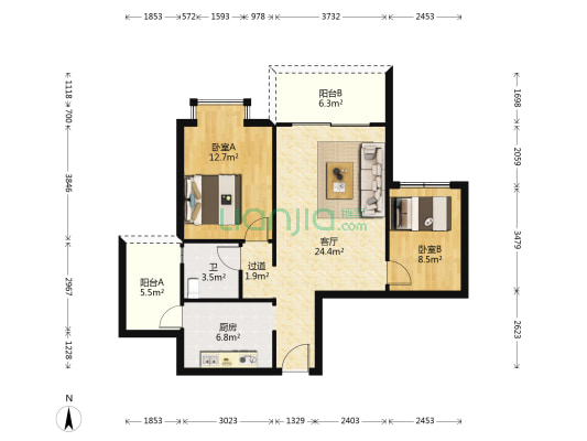 金沙人家花园 2室1厅1卫 84平方