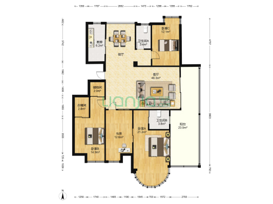 天翔凯旋城 4室1厅2卫 167平方