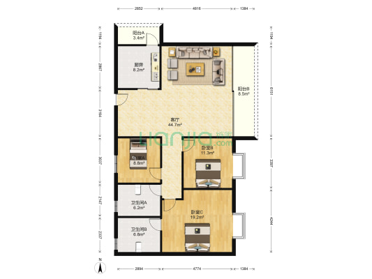 太东嘉华二期 3室1厅2卫 131平方