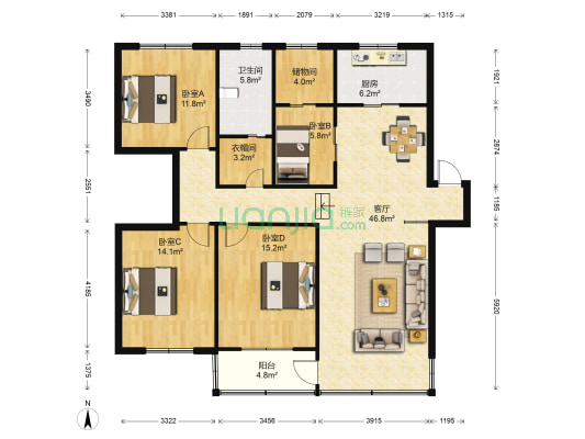 阳光花苑 4室1厅1卫 146平方