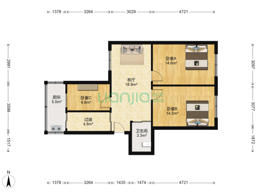 沈大小区 3室1厅1卫 88平方
