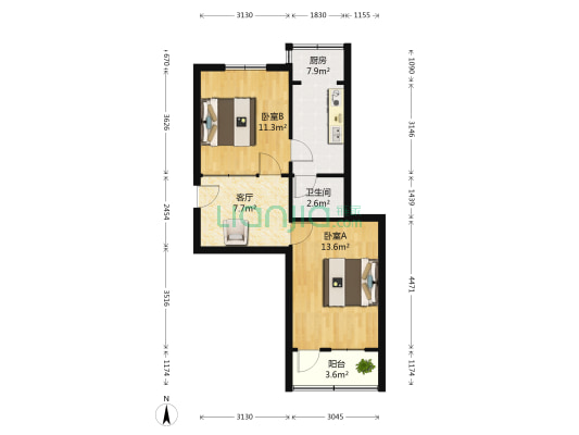 英雄山路55号 2室1厅1卫 58平方
