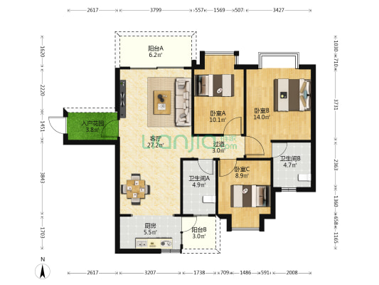 华都丽庭 3室1厅2卫 112平方
