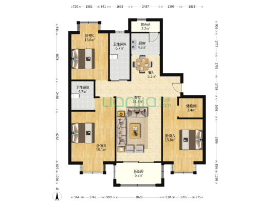 珺临大都汇 3室2厅2卫 147平方
