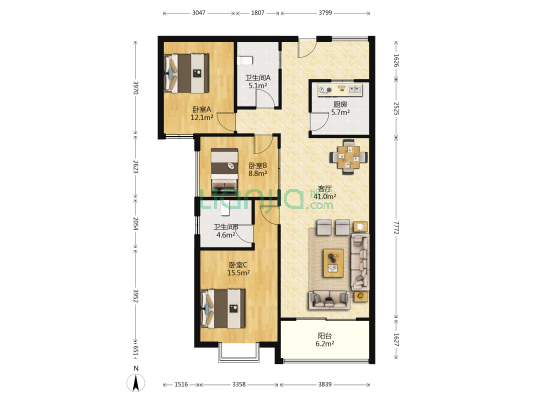 半山壹号 3室1厅2卫 117平方