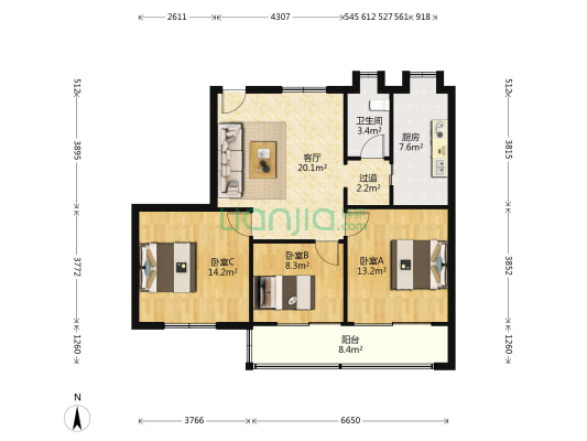 阳光花园 3室1厅1卫 88平方
