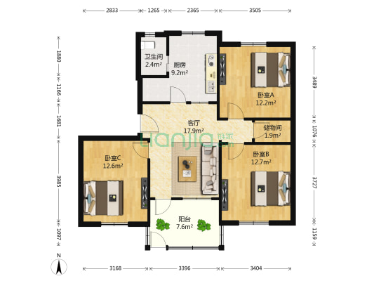 酿造厂住宅小区 3室1厅1卫 88平方