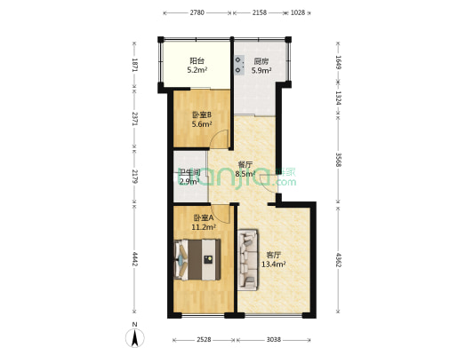 宏盛小区 2室2厅1卫 71平方