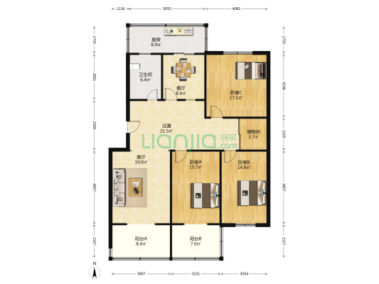 开封市万善街干部休养所 3室2厅1卫 140平方
