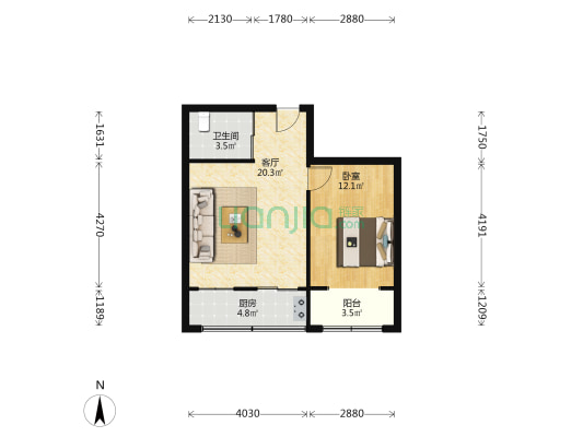 春草新居 1室1厅1卫 57平方