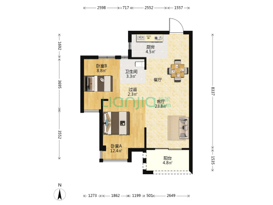 鹤鸾郡 2室1厅1卫 75平方